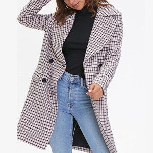 🎉HP🎉 FOREVER 21 DOUBLE-BREASTED PLAID WOOL BLEND COAT CREAM PINK BLACK SZ S